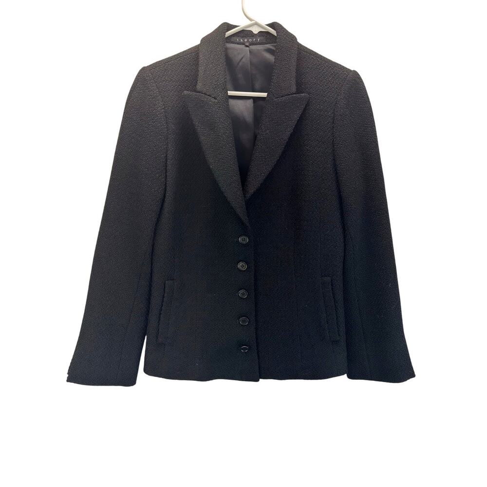 Theory Textured Wool Blazer Tailored Multi Button Black Large Preppy Business